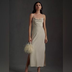 BHLDN Cali Satin Cowl-Neck Midi Slip Dress